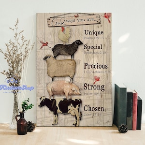 God Says You Are Unique Special Lovely Precious Strong Framed Canvas, Unframed Poster, Farmer Canvas, Farm Lover Gift, Farm Wall Art Decor