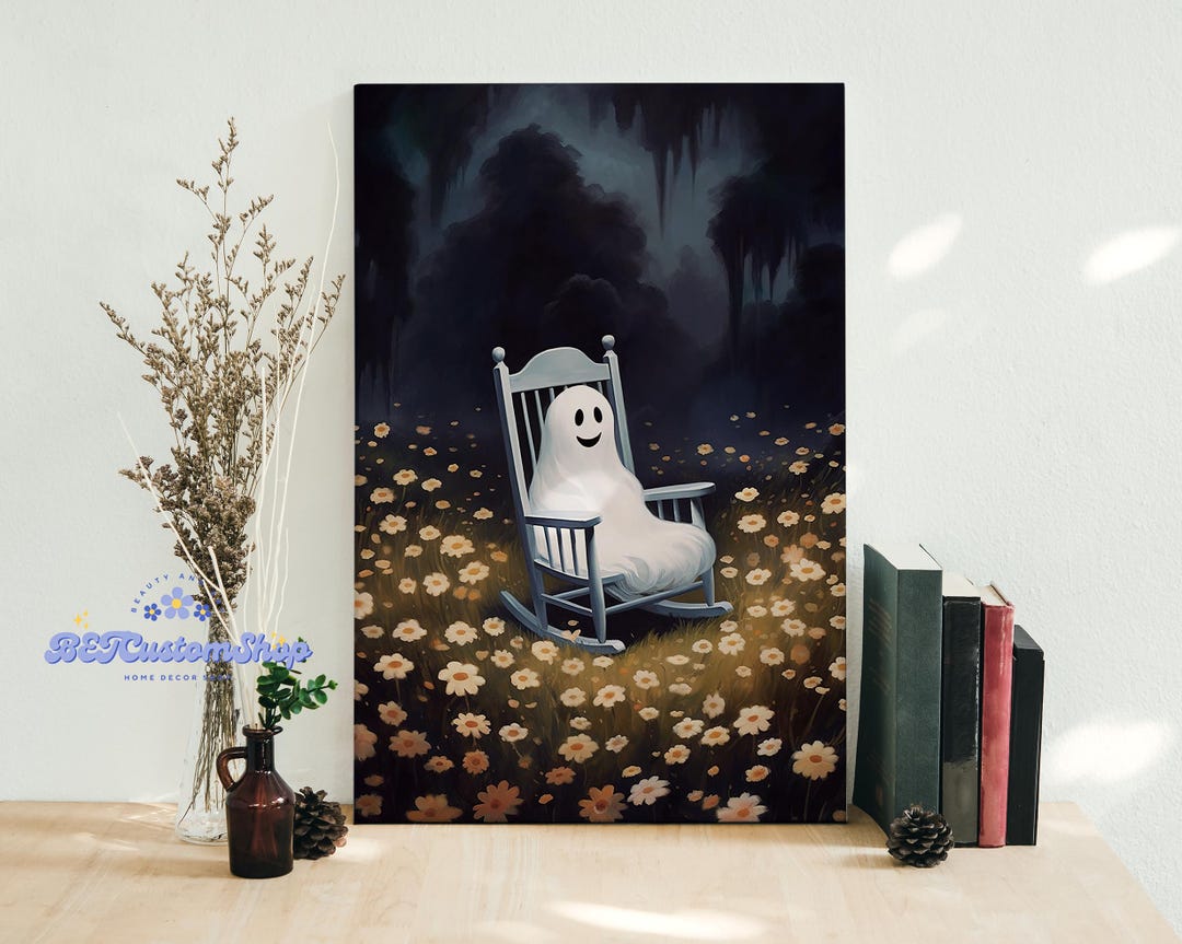 Cute Ghost on Rocking Chair Ghost Framed Canvas, Unframed Poster, Ghost ...