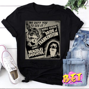 Bride Of Frankenstein & Draculas Daughter Horror Movie Halloween T-Shirt, Frankenstein Shirt, Comedy Horror Shirt, Halloween Shirt
