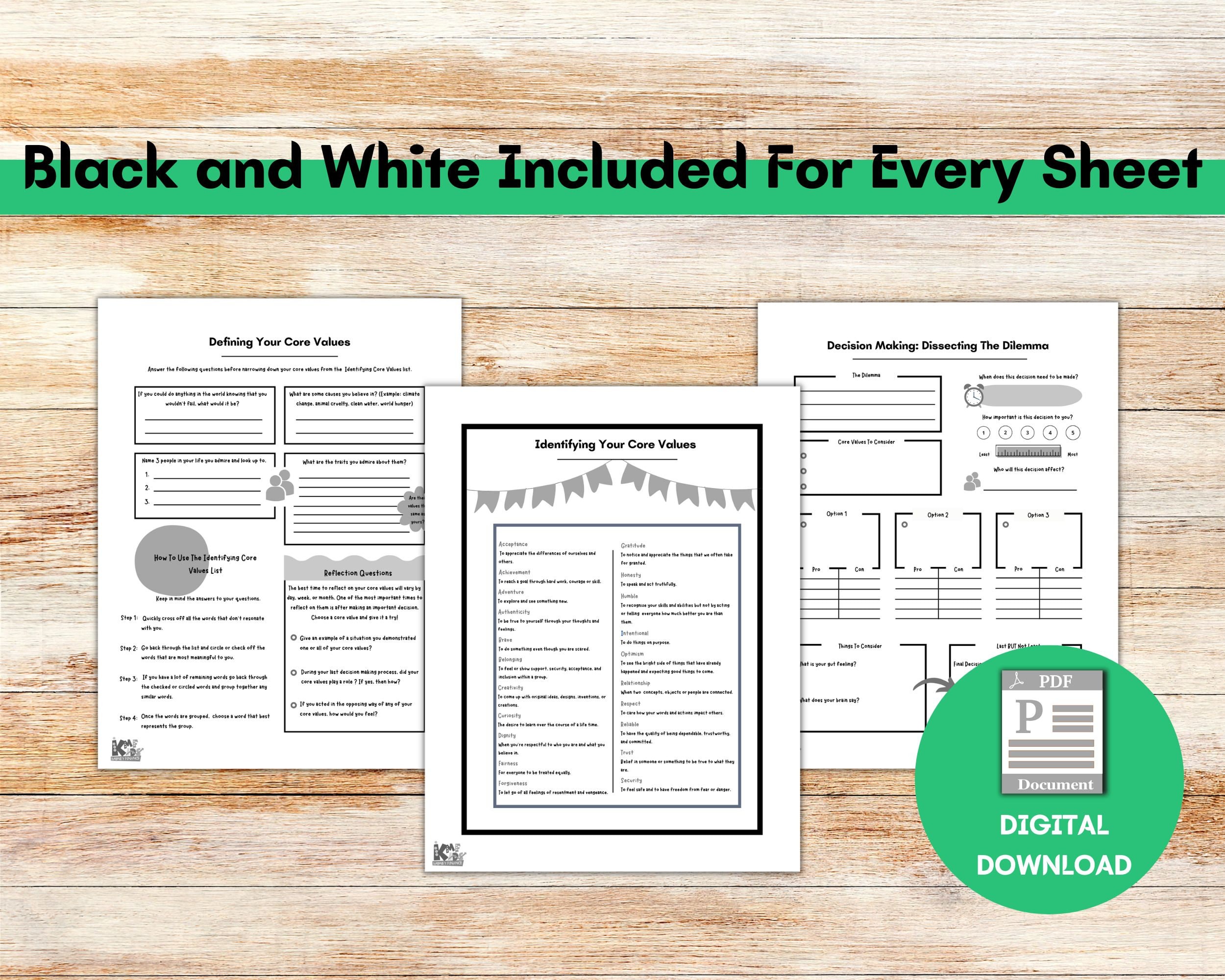 Decision Making Worksheet for Kids, Helping Kids to Develop Core Values