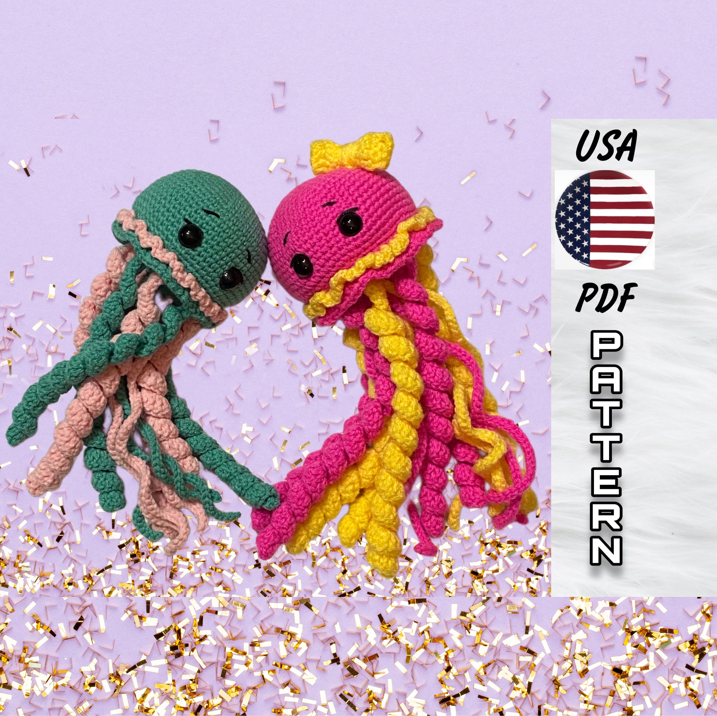 AMIGURUMI Jellyfish. Crochet for Beginners. CROCHET pattern Jellyfish toy.  English version PDF
