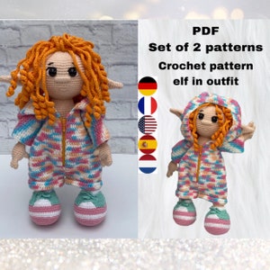 SET of 2 Patterns. CROCHET pattern Elf doll in clothes. Amigurumi elf Ellie and outfit pattern. PDF + 4 Videos