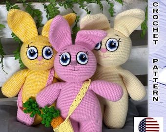 Amigurumi bunny pattern. Crochet tutorial bunny toq. ENGLISH PDF. Height 15 inches. English and German crochet pattern animals. PDF File