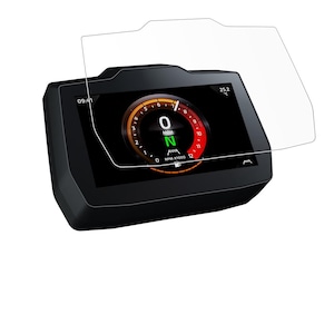 Könnte beinhalten: Ein schwarzes Motorrad-Armaturenbrett mit einem digitalen Display, das die Zeit 09:41, die Temperatur 25,2 Grad Celsius und den Drehzahlmesser bei 0 U/min anzeigt. Das Display ist durch einen klaren Displayschutz geschützt.