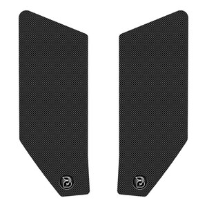 May include: A pair of black motorcycle tank protectors with a textured surface and a white "D" logo.