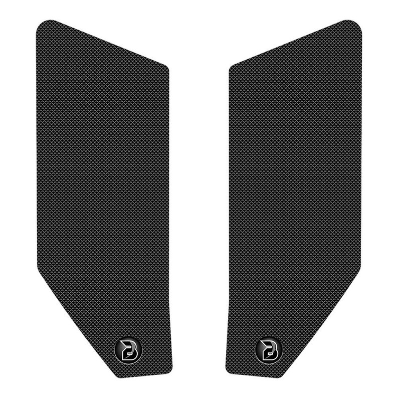 May include: A pair of black motorcycle tank protectors with a textured surface and a white "D" logo.