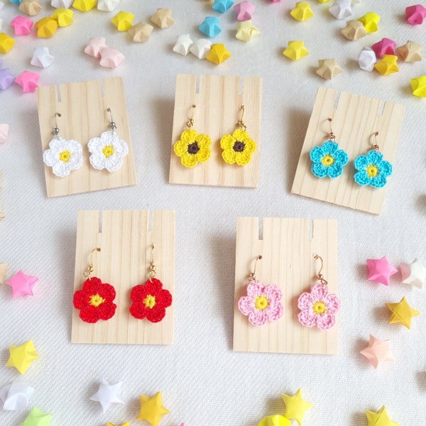 Handmade Crochet Daisy Earrings | Cute Floral Earrings | Crochet Flower Daisy Earrings | Jewellery Gifts | Flower Earring Gifts