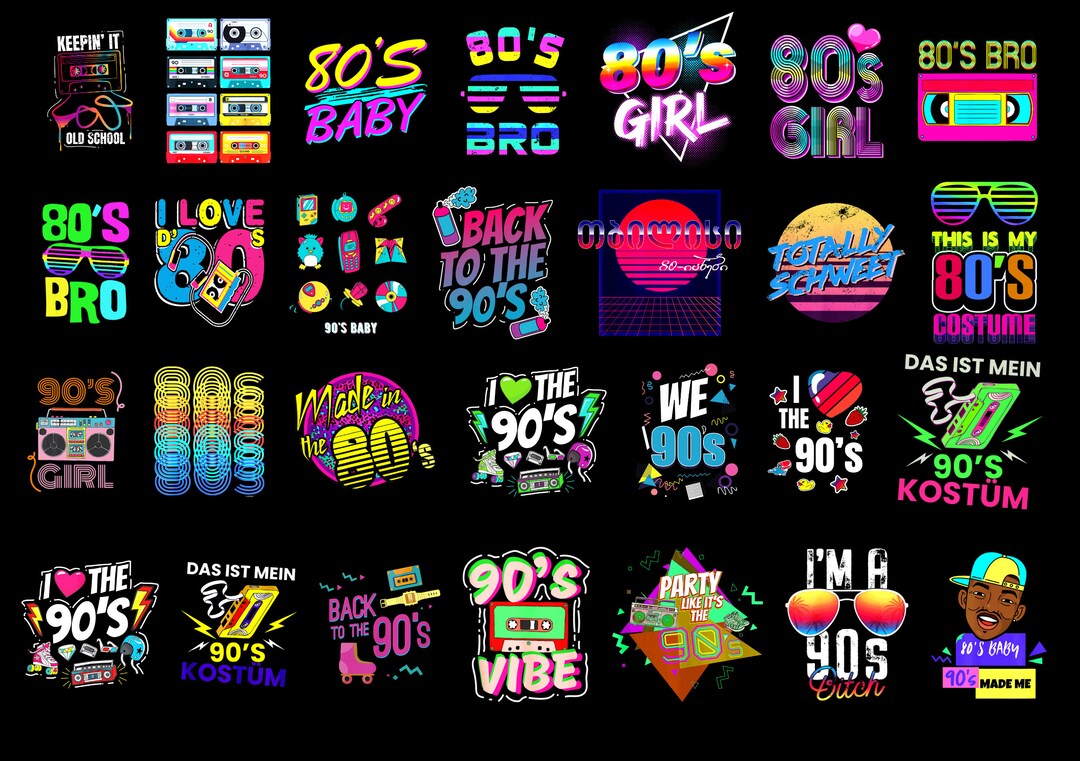 80s 90s Clipart, Neon 80s Clipart Bundle, Roller Skates Clipart, Retro ...