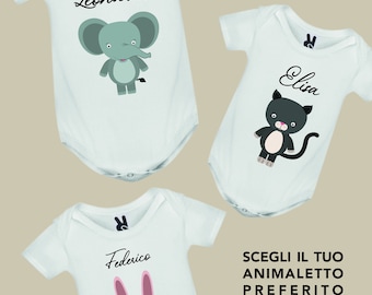 Body personalizzato per bebè / neonato , nome e animaletto