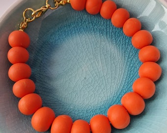 Orange Bead Bracelet, Stretchy Bracelet, Beach Jewellery, Holiday Jewellery for Her, Unisex, Colourful Bold Clay Bracelet