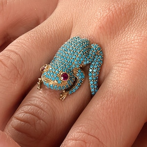 Frog Ring Turquoise | Sterling Silver Frog Ring for Women | December Birthstone Animal Jewelry | Nature Inspired Statement