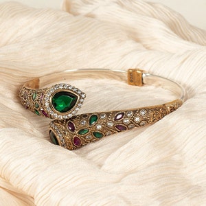Emerald Bangle | Emerald Stone Authentic Bracelet For Women | Women&#39;s Statement Sterling Silver Bangle Gift For Her