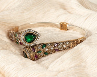 Emerald Bangle | Emerald Stone Authentic Bracelet For Women | Women's Statement Sterling Silver Bangle Gift For Her