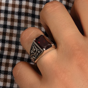 Men&#39;s Sterling Silver Ruby Signet Ring: Chunky Statement Jewelry