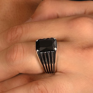 Radiant Onyx Sterling Silver Ring - Men&#39;s Statement Signet