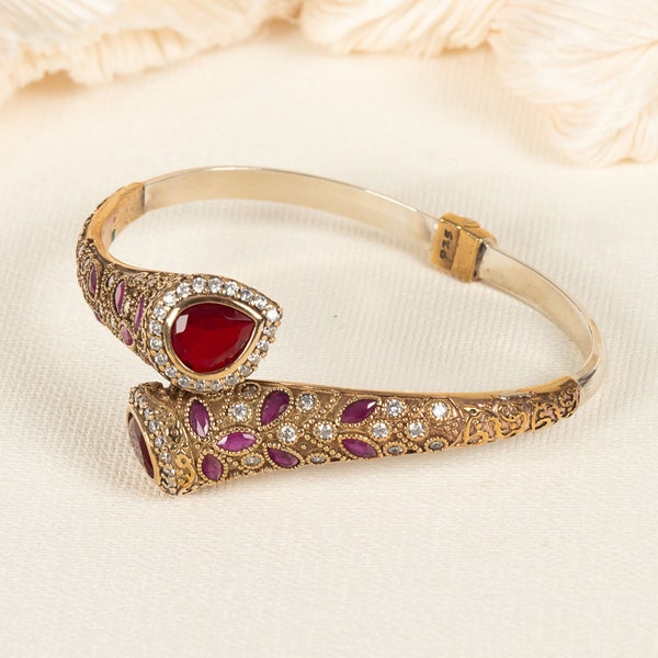 Ruby Bangle | Authentic Red Ruby Bracelet for Women | Statement Sterling Silver Jewelry Gift