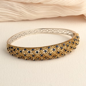 Sapphire Gold Bangle | Blue Sapphire Sterling Silver Bracelet |