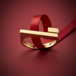 Open Bar Ring – 18K Gold Vermeil Minimalist Band, Adjustable Stackable Ring