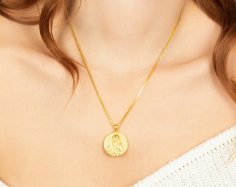 Gold Virgin Mary Charm: Religious Medallion, Catholic Christian Jewelry
