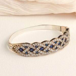 Sapphire Gold Bangle |  Cubic Zircon and Blue Stone Sterling Silver Bracelet |