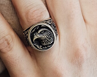 Eagle Ring | American Eagle Ring | Round Silver Eagle Ring For Men | Men's Bald Eagle Handmade 925 Sterling Silver Ring