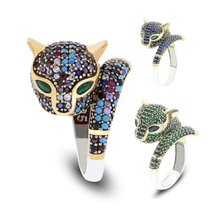 Panther Ring - Leopard Gold Color Head | Sterling Silver Animal Ring For Women