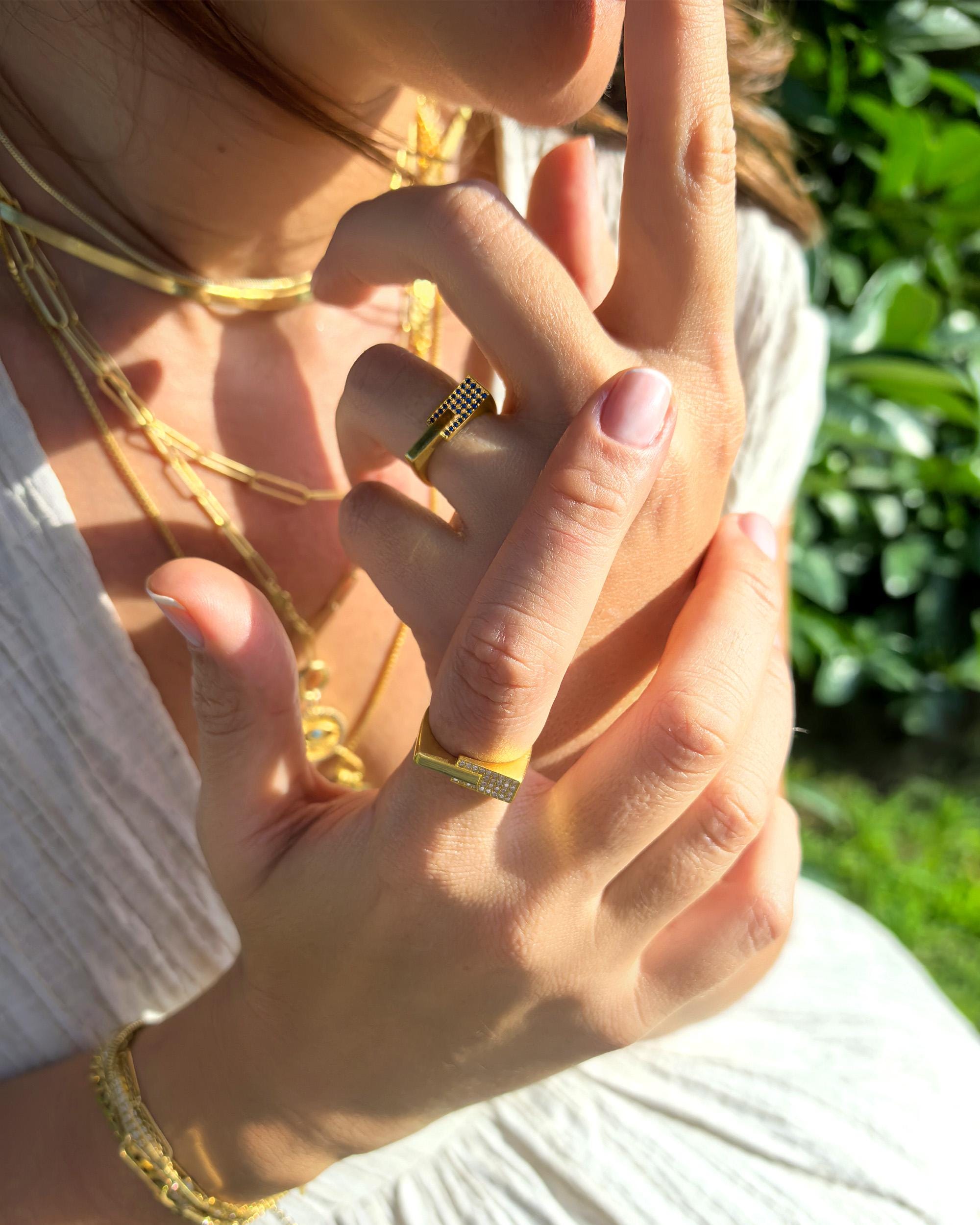 Multicolor Rectangle Ring – 18K Gold Vermeil Pavé Statement Design - Etsy