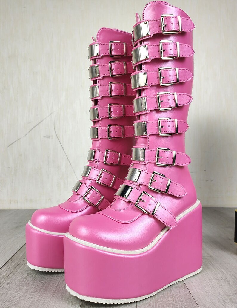 Pink Gothic Punk High Platform Boots Emo Chunky High Heels - Etsy