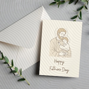 Catholic Father’s Day Card | Saint Joseph and Child Jesus | Printable Christian Catholic Greeting Card for Dad | Religious Digital Download