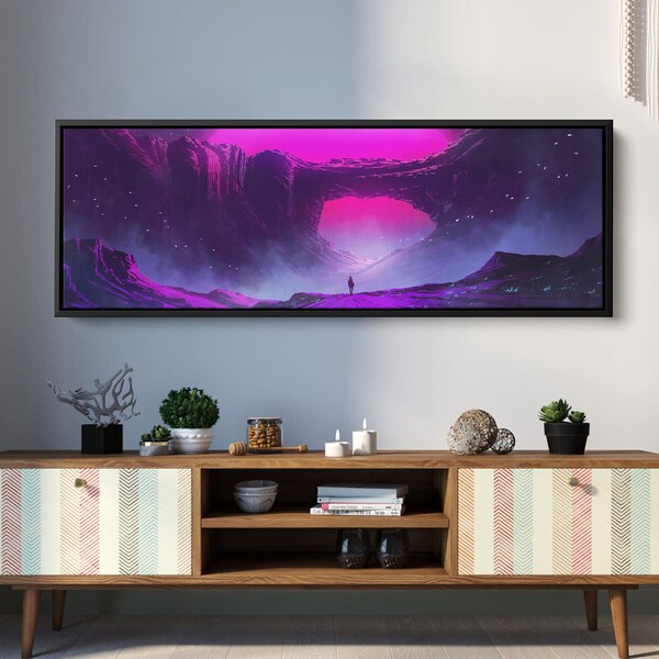 Futuristic Galaxy Canvas Wall Art | Comics & Manga Style Art | Pink and Purple Space Canvas Wall Decor | Sci-Fi Style Canvas Art