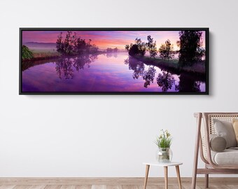 Fluss und Regenbogen Himmel Leinwand Kunst | Regenbogen Natur Leinwand | Sonnenuntergang Leinwand Wandkunst | Sonnenuntergang und Fluss Leinwand Kunst Leinwand Kunst