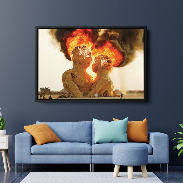 Burning Man Burning Sculpture Canvas| Burning Man Wall Art | Statue Canvas Art| Modern Wall Decor| Popüler Canvas Printed| Canvas Wall Art