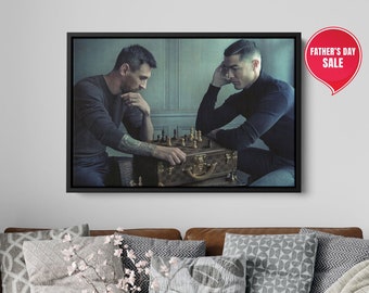 Lionel Messi Cristiano Ronaldo Chess Canvas Wall Art  | Messi and Ronaldo's Chess Game Canvas | Father's Day Gift For Him | Gift For Fan