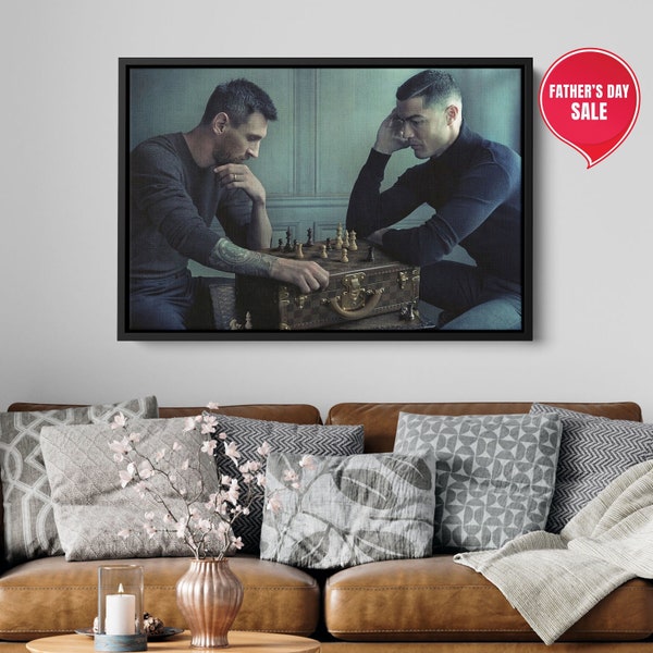 Lionel Messi Cristiano Ronaldo Chess Canvas Wall Art | Das Schachspiel von messi und ronaldo | Vatertagsgeschenk für ihn | Geschenk für Fan