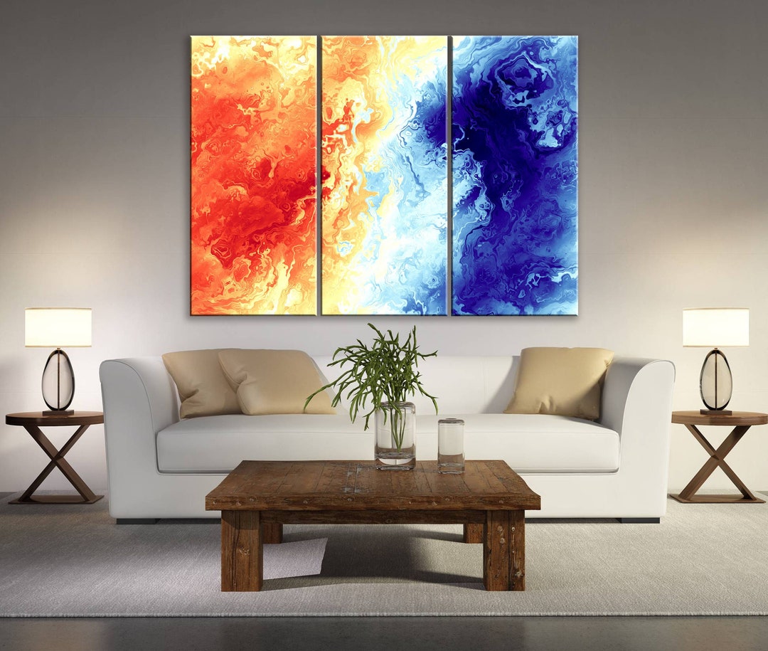3 Piece Abstract Canvas Abstract Wall Art Orange and Blue Abstract Art