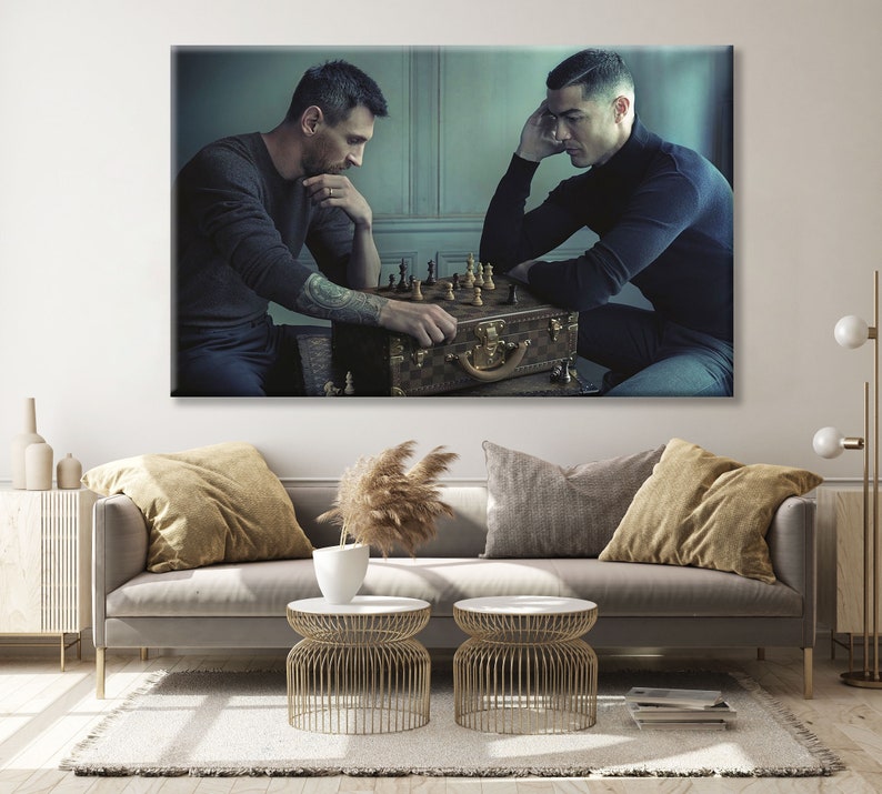 Lionel Messi Cristiano Ronaldo Chess Canvas Wall Art Das Schachspiel von messi und ronaldo Vatertagsgeschenk für ihn Geschenk für Fan Bild 7