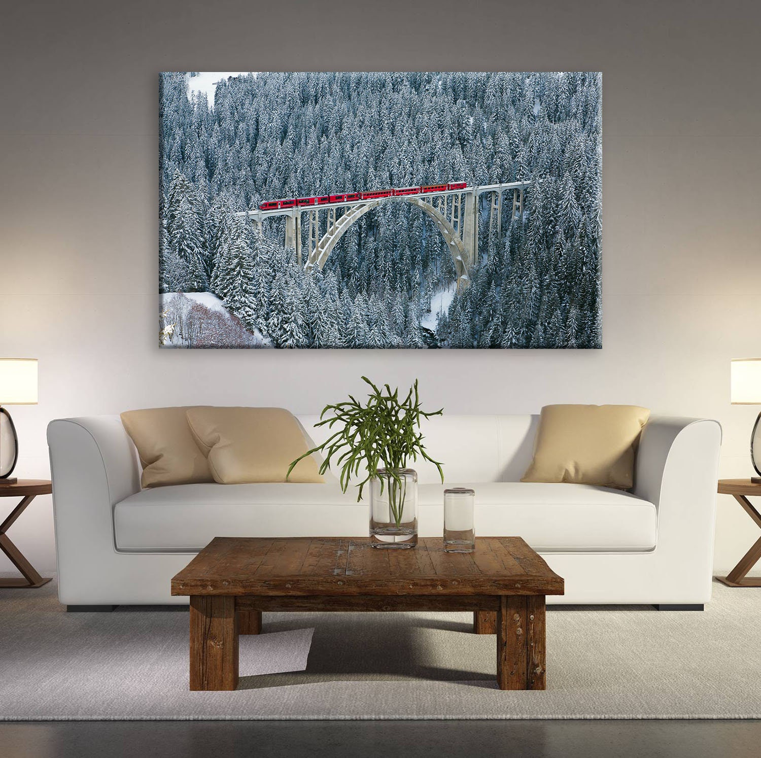 Train on Viaduct in Snowy Forest Canvas Nature Canvas Wall Etsy
