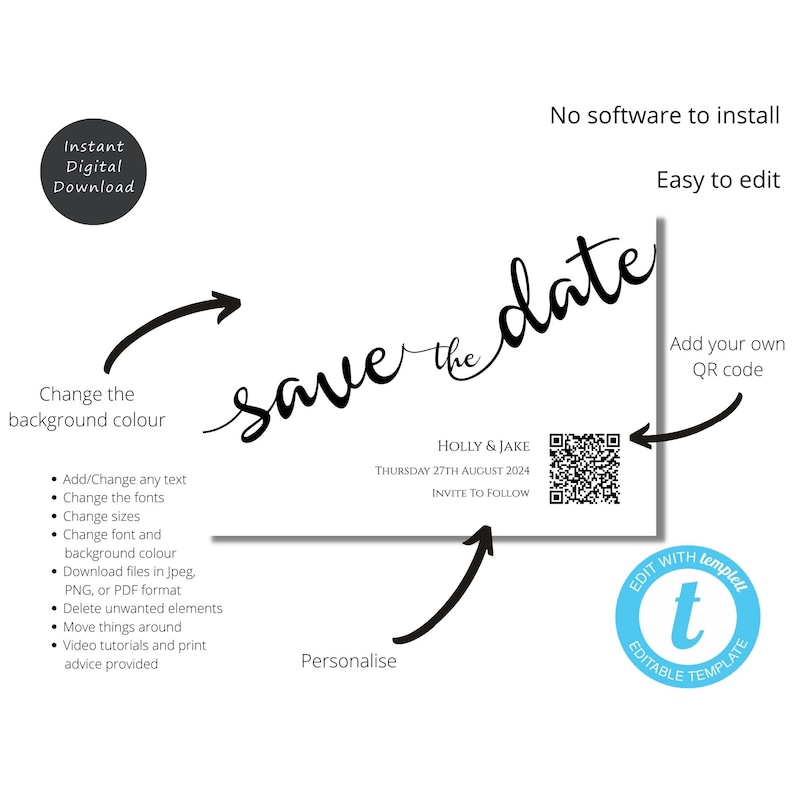 Printable Save the Date With QR Code QR Code Save the Date Etsy