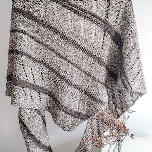 KNITTING PATTERN - Lace Knit Shawl - Easy Knit Shawl Pattern - Eyelet Lace Shawl - Asymmetrical Shawl Pattern - Diagonal Triangle Shawl PDF