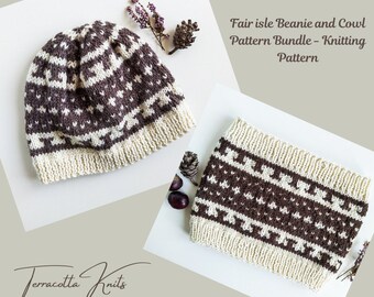 Fair isle Beanie and Cowl Pattern Bundle - Knitting Pattern