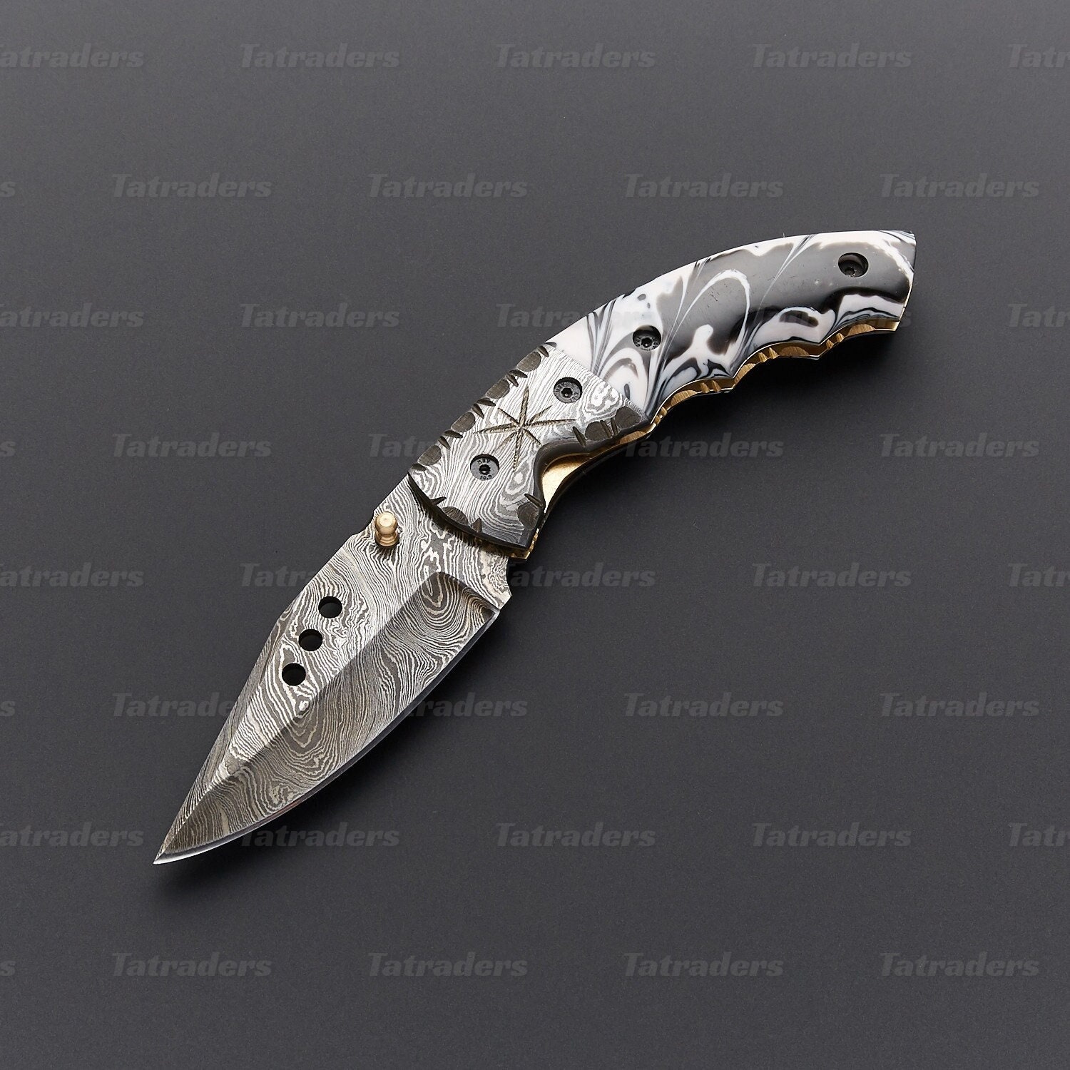 Damascus Folding Knife, Handmade Folding Knife, Pocket Knife, Hunting