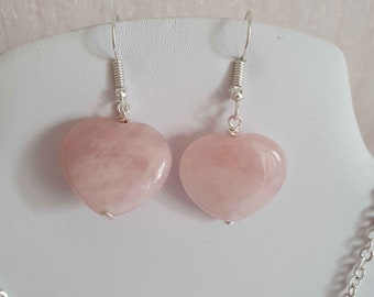 Large Heart Earrings - Rose Quartz