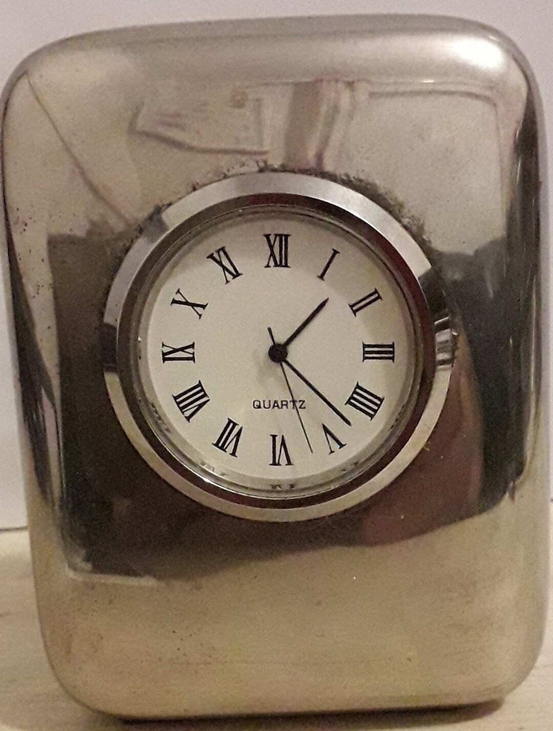 Vintage Quartz Clock Silver Plated Paper Weight. Etsy