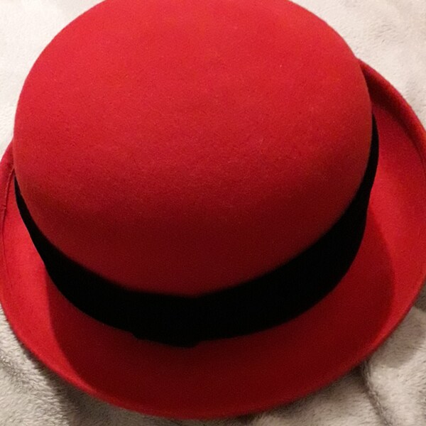 Kangol Red Bowler Hat with Black Velvet Trim