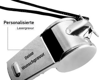 EMACES® Trillerpfeife aus Edelstahl mit Wunschgravur - personalisiertes Geschenk - Ideal für Sport, Training, Schiedsrichter, Lehrer & mehr