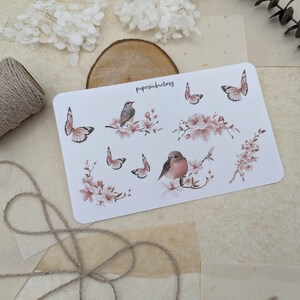 Sticker sheet pink flower branches • Bird stickers • Butterfly stickers • Bujo decoration • Scrapbooking