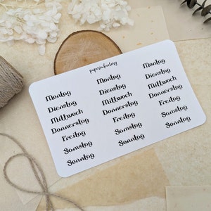 Stickersheet Montag bis Sonntag • Kalendersticker • Aufkleber zum Organisieren des Planners