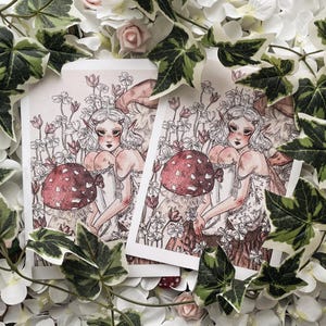 Mushroom Fairy A5 Art Print: Vintage-Inspired Watercolor Illustration