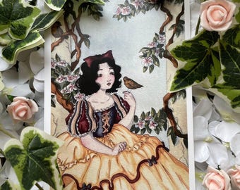Snow White Art Print | Fairytale Watercolour Illustration
