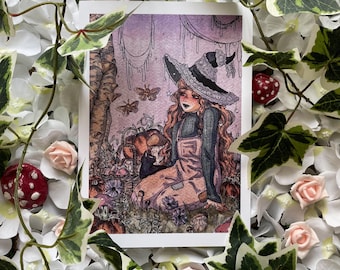 Forest Witch Art Print | Watercolour and Ink Halloween Illustration